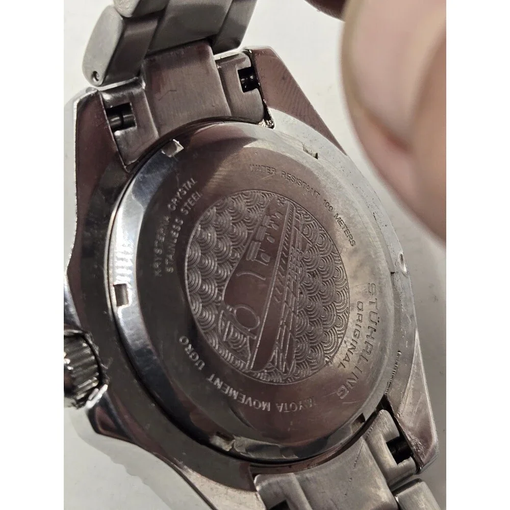 Stuhrling Original Depthmaster Quartz 43mm 100m Black Dial Date Watch. 7